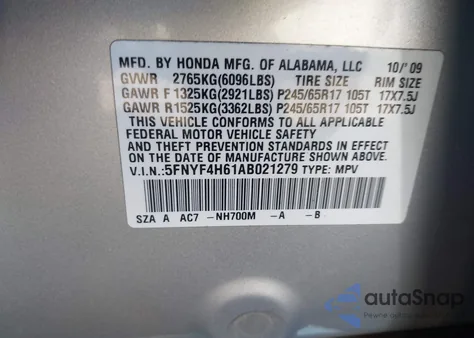2010 Honda Pilot Ex-L from USA, damaged, VIN 05FNYF4H61AB02127